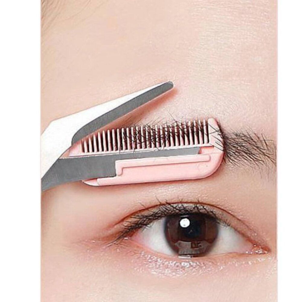 New! Lady's Eyebrow Stainless Steel Scissor Trimmer W/Comb Hair Removal Grooming